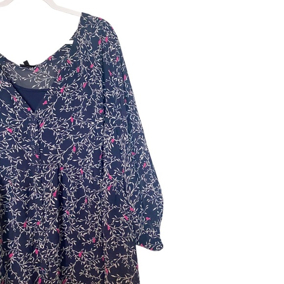 Torrid Bird Print Shirt Dress Chiffon 3/4 Sleeves Tunic Boho Preppy Blue/Pink 6X - Picture 5 of 11